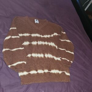 Like Love Small Brown And Cream V neck Sweater